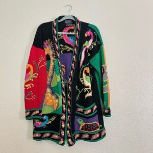 Berek Martha D Vintage 1992 Animal Safari Pima Cotton HandKnit Button Cardigan